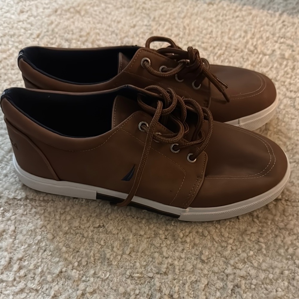 Brown Boat Shoes with Suede Material and White Sole